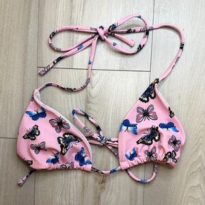Pink Butterfly Print Bikini Top